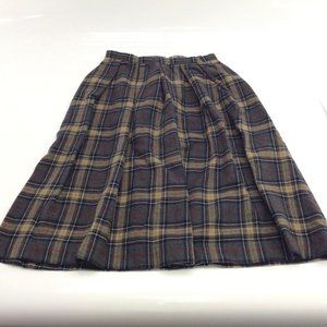 Vintage Nordstrom Cricketeer Pleated Plad Midi Skirt Brown